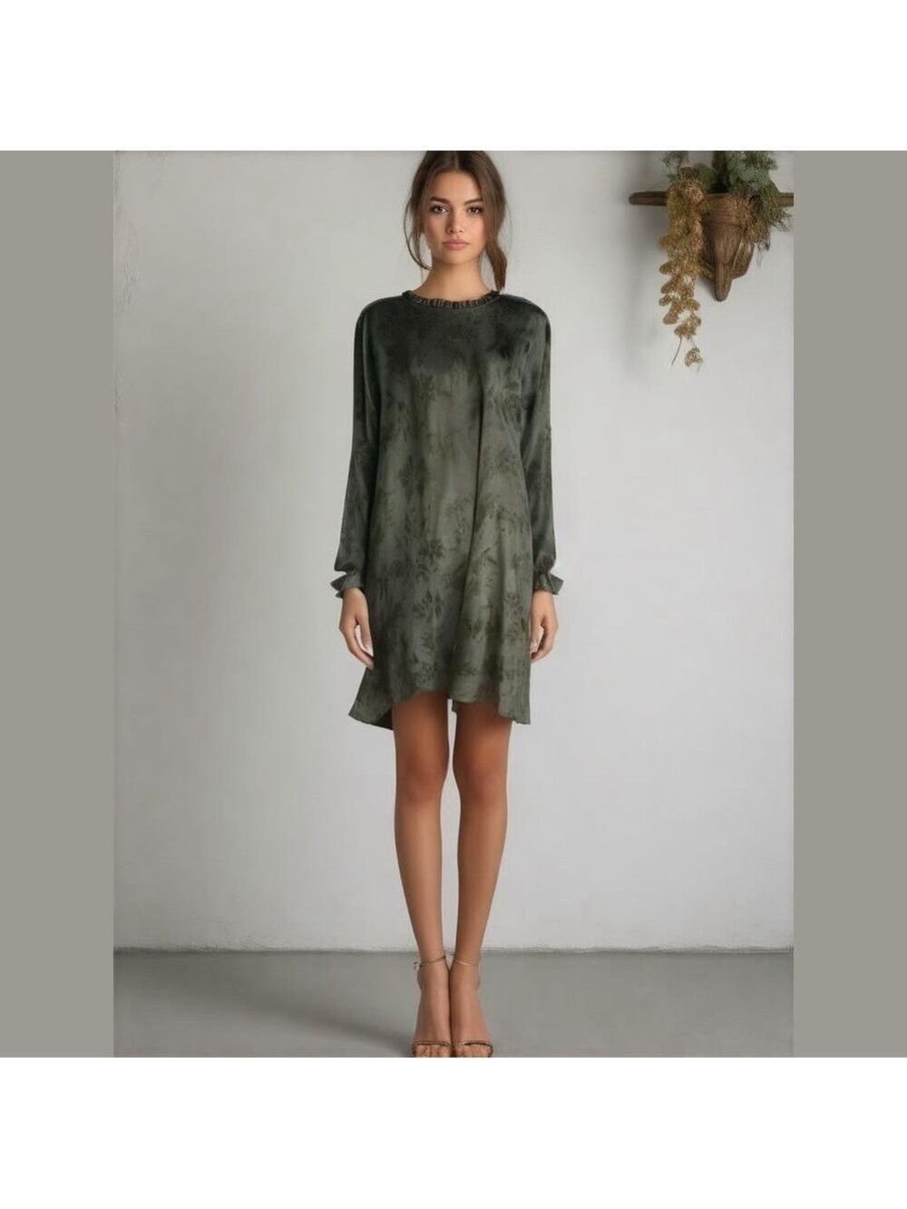 Maurices 24/7 Dress Womens Plus Size Green Black Floral Print Knee Length